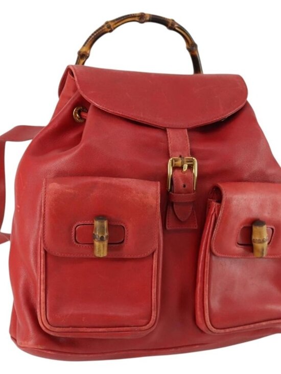 GUCCI Bamboo Backpack Leather Red Gold 003 2058 0016 Auth 156257 main image 16
